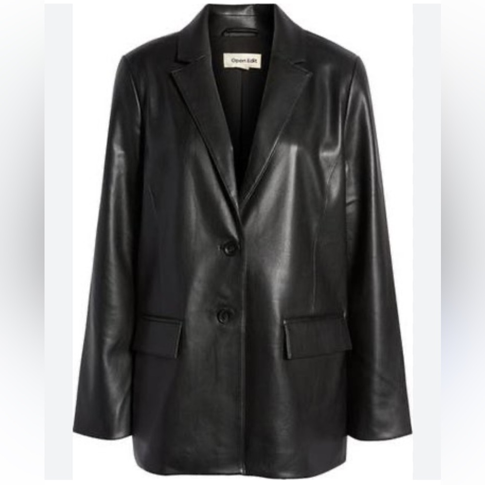 Open Edit Oversized Relaxed Fit Black Faux Leather Blazer